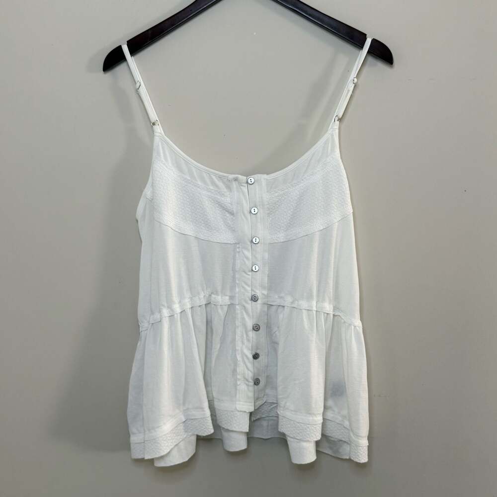 POL Clothing White Button-Down Babydoll Tank Top Large